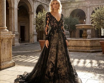 Black Gothic Tulle Wedding Dress, Masquerade Ball Gown, Fairytale Dress, Plus Size Gothic Ball Gown