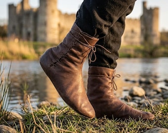 Mittelalterliche Schnürstiefel, Wikinger-Stil, LARP, Renaissance Stiefel, Cosplay, Unisex Fantasy Schuhe