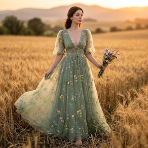 slim fit dress slacks Floral Embroidered Tulle Dress | Fairy Core Prom Dress
