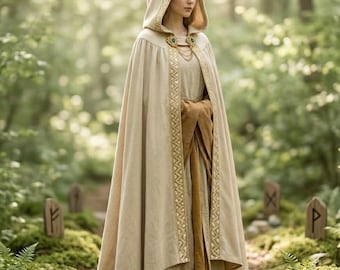 Mantello elfico con cappuccio in stile medievale rinascimentale, mantello da fata per LARP, mantello da ranger per cosplay fantasy, costume per rievocazioni storiche da donna