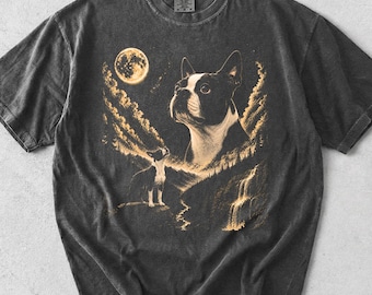 Comfort Colors® Boston Terrier Howling to The Moon Shirt, Vintage Moon Animals Tee, 90s Retro Animal Graphic Tee, Boston Terrier Mom Gift
