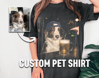 Comfort Colors® Funny Custom Dog Drinking Beer Shirt, Silly Sarcastic Personalized Photo Novelty Meme Graphic Tee, Funny Dog Gift Men Women
