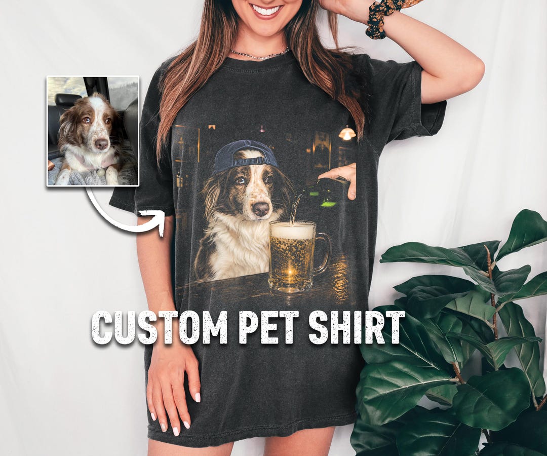 Comfort Colors® Funny Custom Dog Drinking Beer Shirt, Silly Sarcastic Personalized Photo N