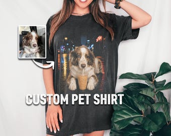 Comfort Colors® Funny Custom Dog Iced Coffee Shirt, Personalized Photo Dog Mom Tee, Funny Pet Lover Gift, Funny Gift Dog Coffee Lover