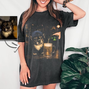 Comfort Colors® Funny Custom Dog Drinking Beer Shirt, Silly Sarcastic Personalized Photo Novelty Meme Graphic Tee, Funny Dog Gift Men Women image 3