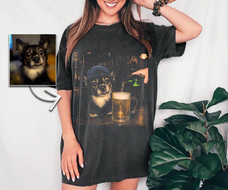 Comfort Colors® Funny Custom Dog Drinking Beer Shirt, Silly Sarcastic Personalized Photo Novelty Meme Graphic Tee, Funny Dog Gift Men Women image 3
