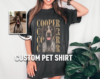 Personalized Pet Portrait And Name Shirt, Custom Pet Photo Tee, Comfort Colors Dog Shirt, Dog Lover Gift, Pet Memorial Shirt