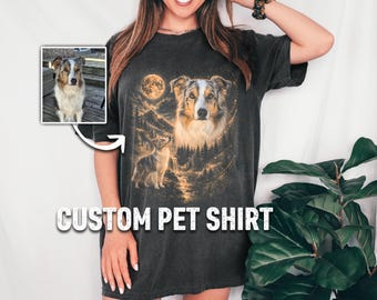 Comfort Colors® Custom Pet Photo Shirt, Personalized Pet Shirt, Customized Picture Dog Shirt, Dog Lover Gift, Dog Howling to The Moon Shirt