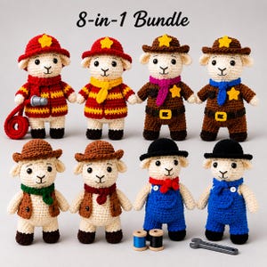 Crochet Sheep Pattern Bundle Pdf Amigurumi Animal Stuffed Toy Firefighter Plush Farmer Character Occupation Costume Career Theme Beginner