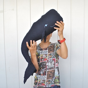 Small Whale linen pillow Navy Blue Animal Pillow minimalist nautical Whale cushion kids room decor