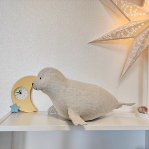 Harbor Seal linen pillow nautical marine style stuffed animal minimalist decor