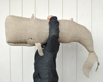 Whale pillow or linen hanging decor on the wall Big stuffed whale decor Animal Pillow Long nautical pillow Whale cushion