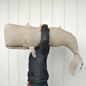 Whale pillow or linen hanging decor on the wall Big stuffed whale decor Animal Pillow Long nautical pillow Whale cushion image 1