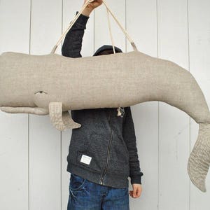 Whale pillow or linen hanging decor on the wall Big stuffed whale decor Animal Pillow Long nautical pillow Whale cushion image 4