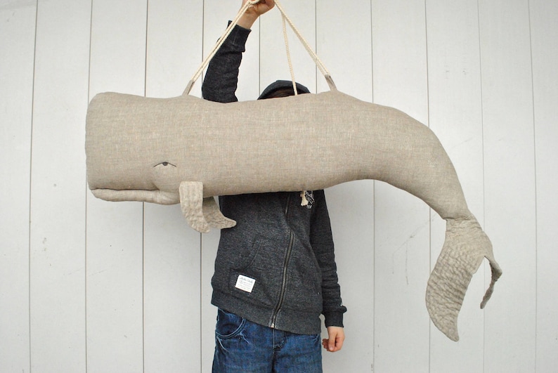 Whale pillow or linen hanging decor on the wall Big stuffed whale decor Animal Pillow Long nautical pillow Whale cushion image 4