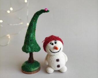 Snowman Christmas decor Needle felted ornament Holiday decor