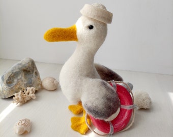 Seagull, Needle felted bird, Cute Gull, Seagull Decoration, Seagull Ornament Nautical bird