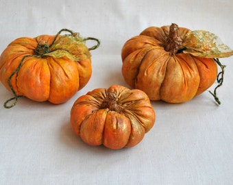 Thanksgiving decor pumpkins set of 3 rustic fall halloween and harvest decor Autumn primitive pumpkin bowl fillers