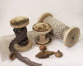 Bricolage outils naturel en bois bobines ensemble de trois bois bobines automne rustique décor textile ruban dentelle organisateur