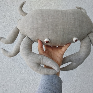 Crab linen pillow stuffed animal beach nautical home decor