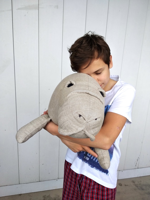 Manatee Pillow Linen Stuffed Animal Pillow Minimalist Nautical Etsy