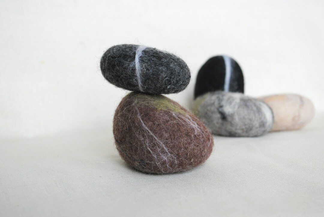 Natural Wool Rocks, 5 Felt Stones Set, River Pebbles Wool Bowl Filler ...