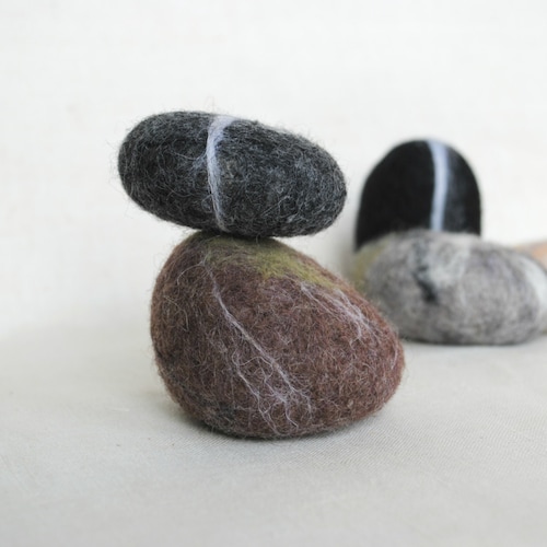Natural Wool Rocks 5 Felt Stones Set River Pebbles Wool Bowl Etsy