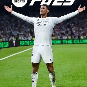 May include: The cover art for EA Sports FC25 features a soccer player in a white uniform with the Emirates Fly Better logo. The player is standing on a green field with arms outstretched. The EA Sports logo is in the upper left corner, and the title FC25 is in the upper right.