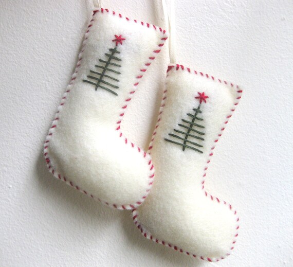 Christmas ornaments pair of stockings in white felt Etsy