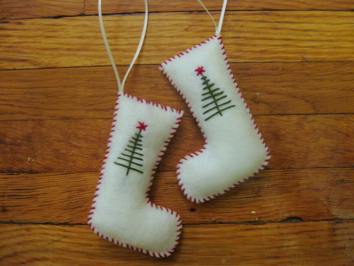 Christmas ornaments pair of stockings in white felt Etsy