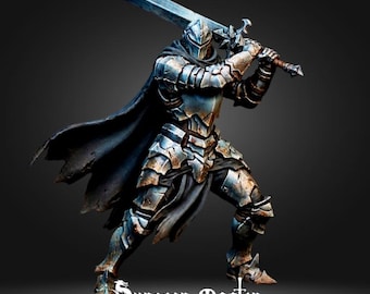 Armored Knight Miniature • Greatsword Warrior • Dark Fantasy Fighter • Unpainted Resin Model for DnD, Pathfinder, Wargames & Display