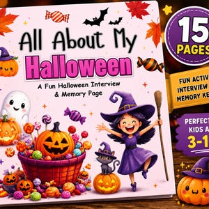 Halloween-activiteitenpakket voor kinderen | Printbare herinneringsdagboek- en interviewpagina's | 15 printbare werkbladen