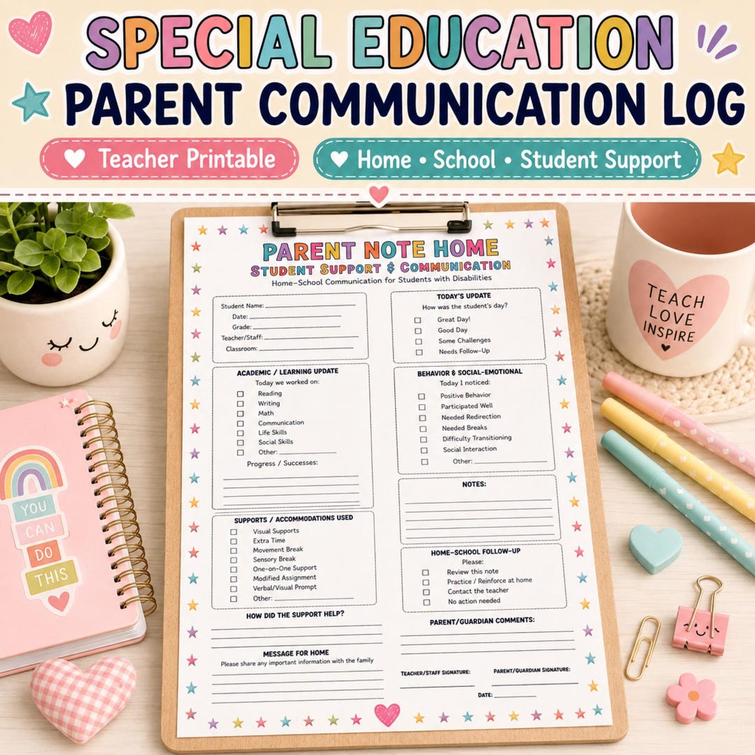 Special Education Parent Communication Log, Home School Note, Student ...