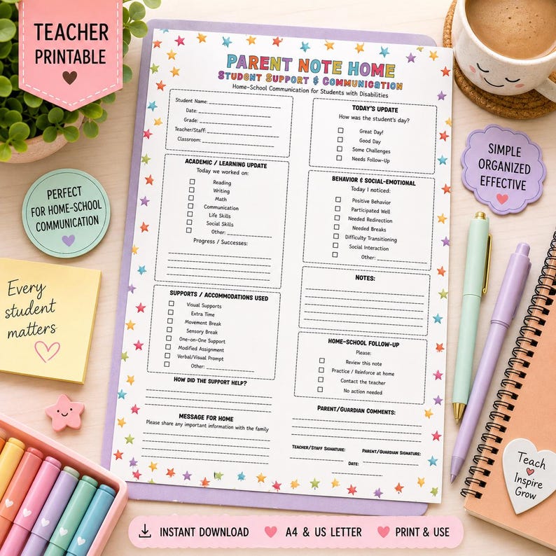 Special Education Parent Communication Log, Home School Note, Student ...