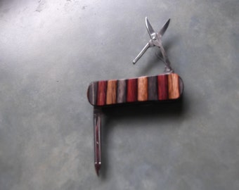 Folding Nail File and Clippers-Tan, Grey, & Red  Dymondwood Custom Handle-Pocket Tool