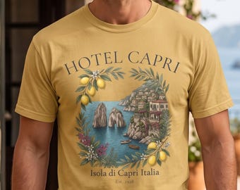 Hotel Capri Italy Shirt, Lemon Graphic Tee, Italian Vacation Shirt, Amalfi Shirt, Coastal Tee