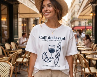 French Café Croissant & Wine Shirt, Paris Bakery Graphic Tee, European Summer Aesthetic Tee