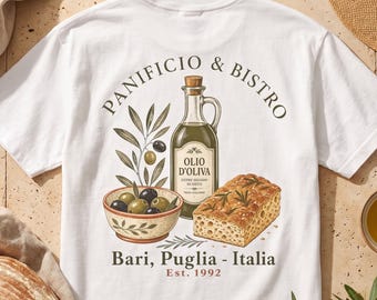 Puglia Italy Shirt, Bari Olive Oil Tee, Italian Food Lover Gift, Mediterranean Bistro Top, Euro Summer Vacation Apparel