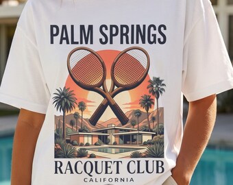 Palm Springs Racquet Club Tee, Vintage Tennis Shirt, California Resort Wear, Country Club Graphic Tee, Sporty Rich Style