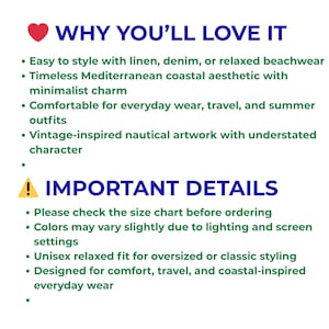 May include: Text on a white background reads "WHY YOU'LL LOVE IT" and "IMPORTANT DETAILS". The text is in a navy blue font with a red heart and yellow exclamation point. Bullet points describe the product's features and care instructions.