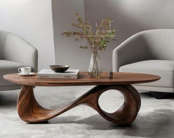 Mesa de centro escultural de madera / Muebles modernos con base de bucle orgánico