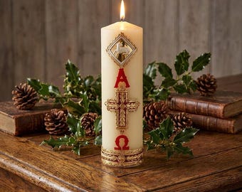 Traditional Cross Family Prayer Candle | Catholic Family Devotional Candle | Christian Prayer Candle Home Altar Religious Decor