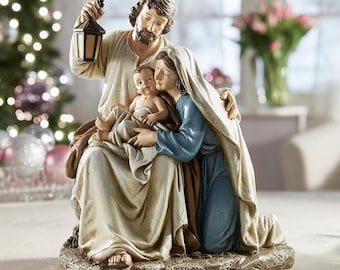 Blessed Holy Family Figurine | 9.25" Nativity Holy Family Statue | Catholic Christmas Decor | Resin Mary Joseph Baby Jesus Figurine