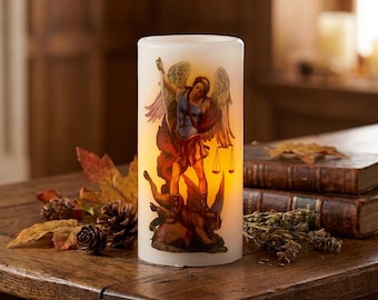 St. Michael Flameless LED Devotional Candle | Catholic Prayer Candle | Battery Operated Wax LED Candle | Safe Flickering Candle