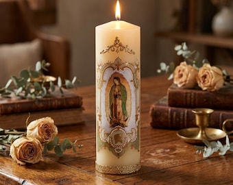 Our Lady of Guadalupe Vintage Devotional Candle 2-Pack | Catholic Prayer Candle Set | Virgin Mary Wax Relief Candle