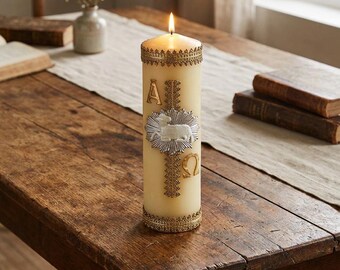 Silver Lamb of God Family Prayer Candle | Catholic Family Devotional Candle | Agnus Dei Religious Prayer Candle | Christian Home Altar Decor