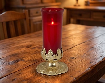 Sudbury Brass Sanctuary Light Holder | Solid Brass Sanctuary Lamp Holder | Church Candle Holder | Eight-Leaf Husk Catholic Altar Decor