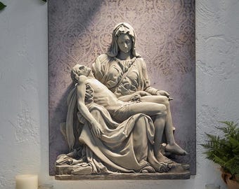 26" Pietà Garden Wall Plaque | Large Catholic Garden Wall Art | Mary & Jesus Religious Wall Plaque | Stoneresin Outdoor Christian Décor