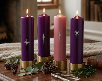 Star of Bethlehem Advent Pillar Candle Set | 12" Traditional Advent Candles | Catholic Christmas Advent Wreath Candles