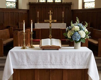 In Remembrance of Me Altar Frontal | 96" x 50" Embroidered Church Altar Cloth | Catholic Communion Table Linen | Liturgical Worship Decor